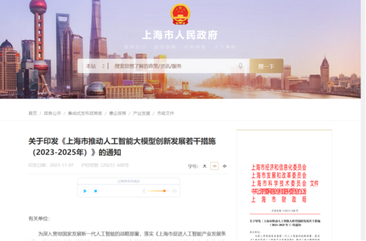 关于印发《上海市推动人工智能大模型创新发展若干措施（2023-2025年）》的通知